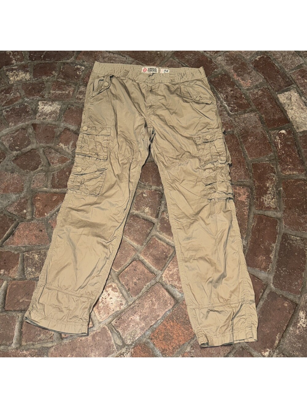 Vintage Swiss Cross Cargo Pants Khaki Multi-Pocket Style Size W38 x L34 Men's